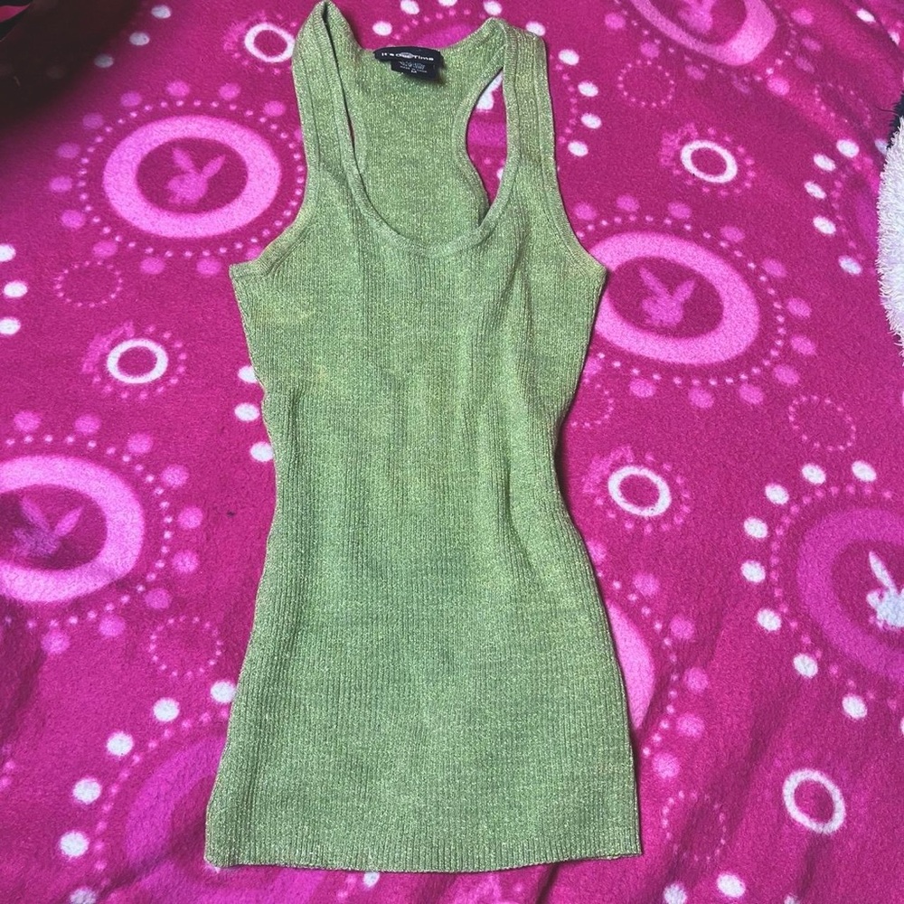 Vintage Green Ribbed Sparkly Glitter Bodycon Tank Top Size Medium It’s Our Time